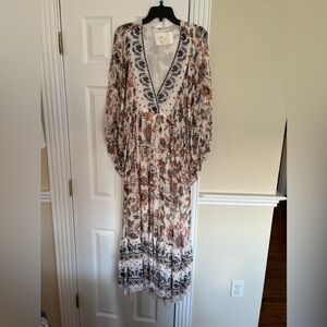 Anthropologie Floral Boho Maxi Dress in Cream and Rust